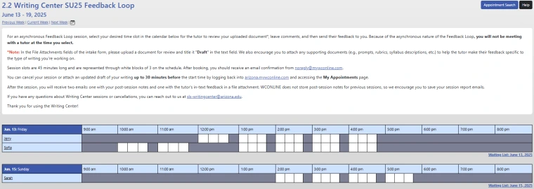 image of wconline schedule for feedback loop