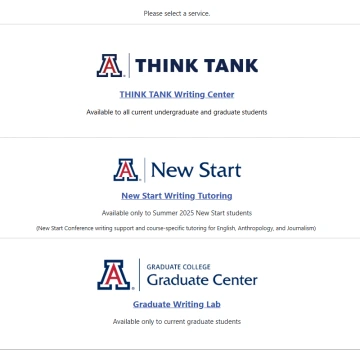 image of wconline service selection screen